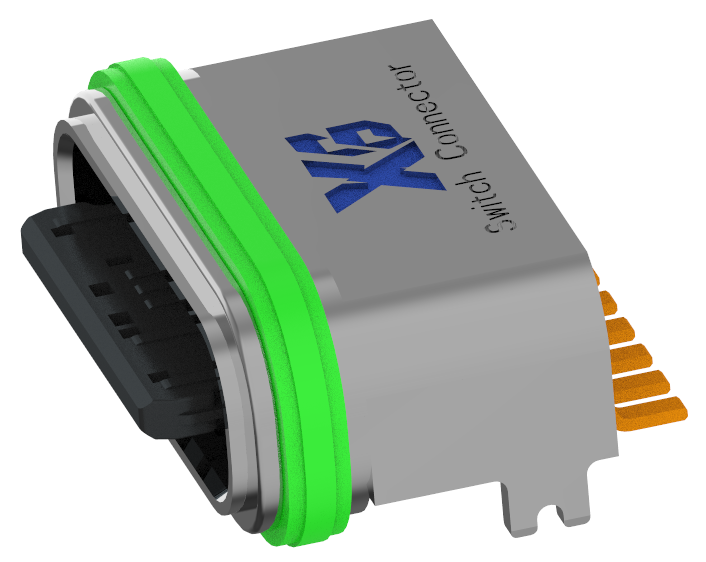 XB-TYPE C 8P-1-XXX IPX7防水TYPE C USB 8P SMD 板上防水母座L=6.65mm(带钢片)(U型锌合金外壳 外露0.95)